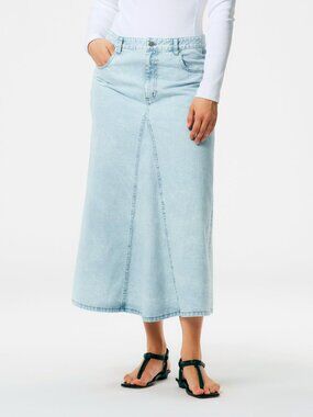 Tibi Bleached Denim Godet Midi Skirt